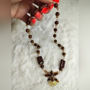 Hand Crafted Brown Necklace with Statement Beads